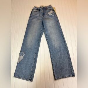 No Boundaries Women's XXS 00 Heart Patch Embellished Denim Jeans NWT